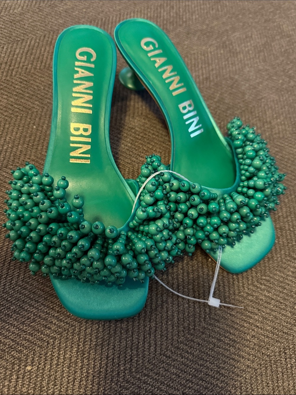 Gianni Bini Green Beaded Slide Mules